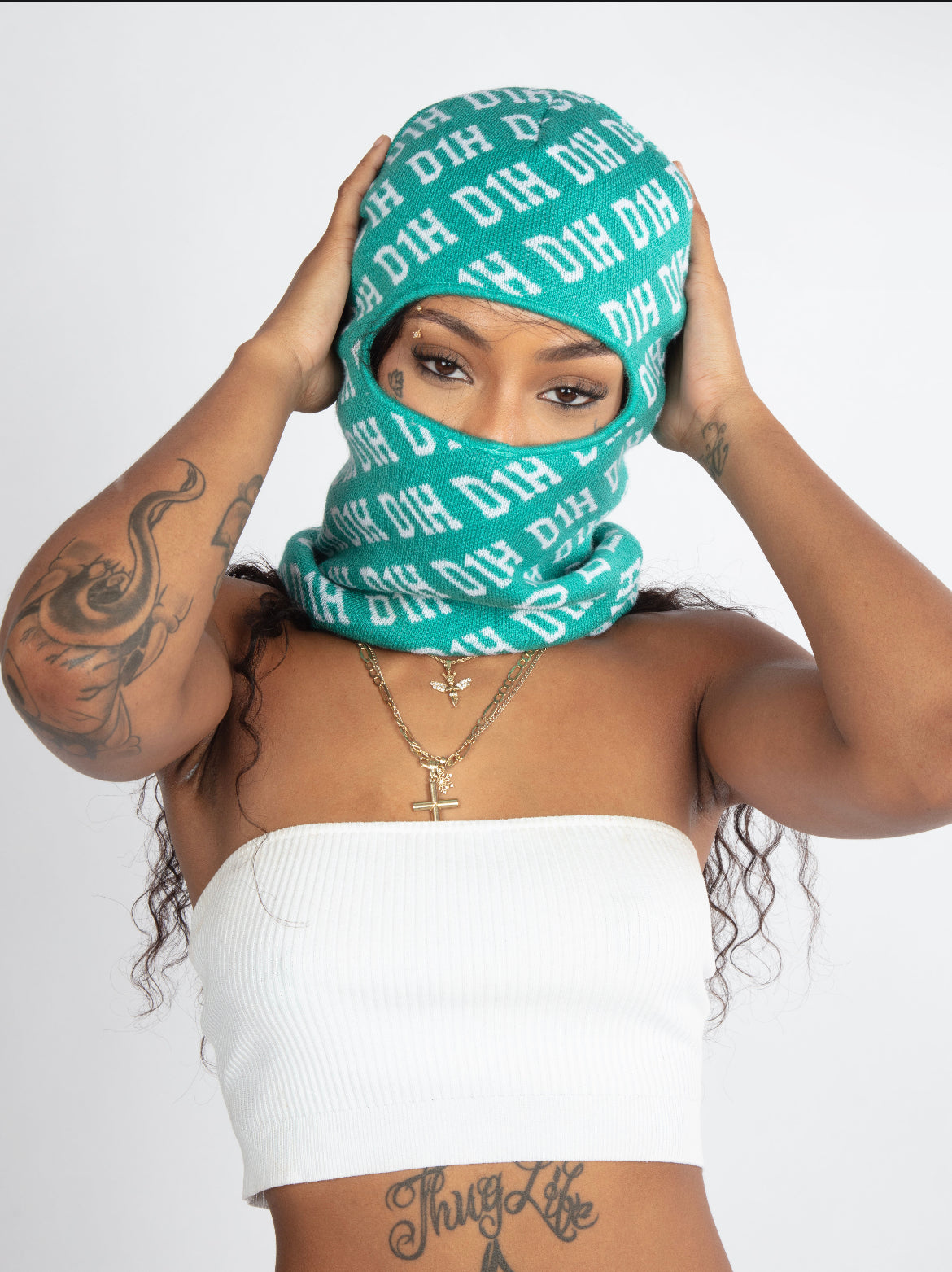 D1H Ski Mask ( TEEL & WHITE  )