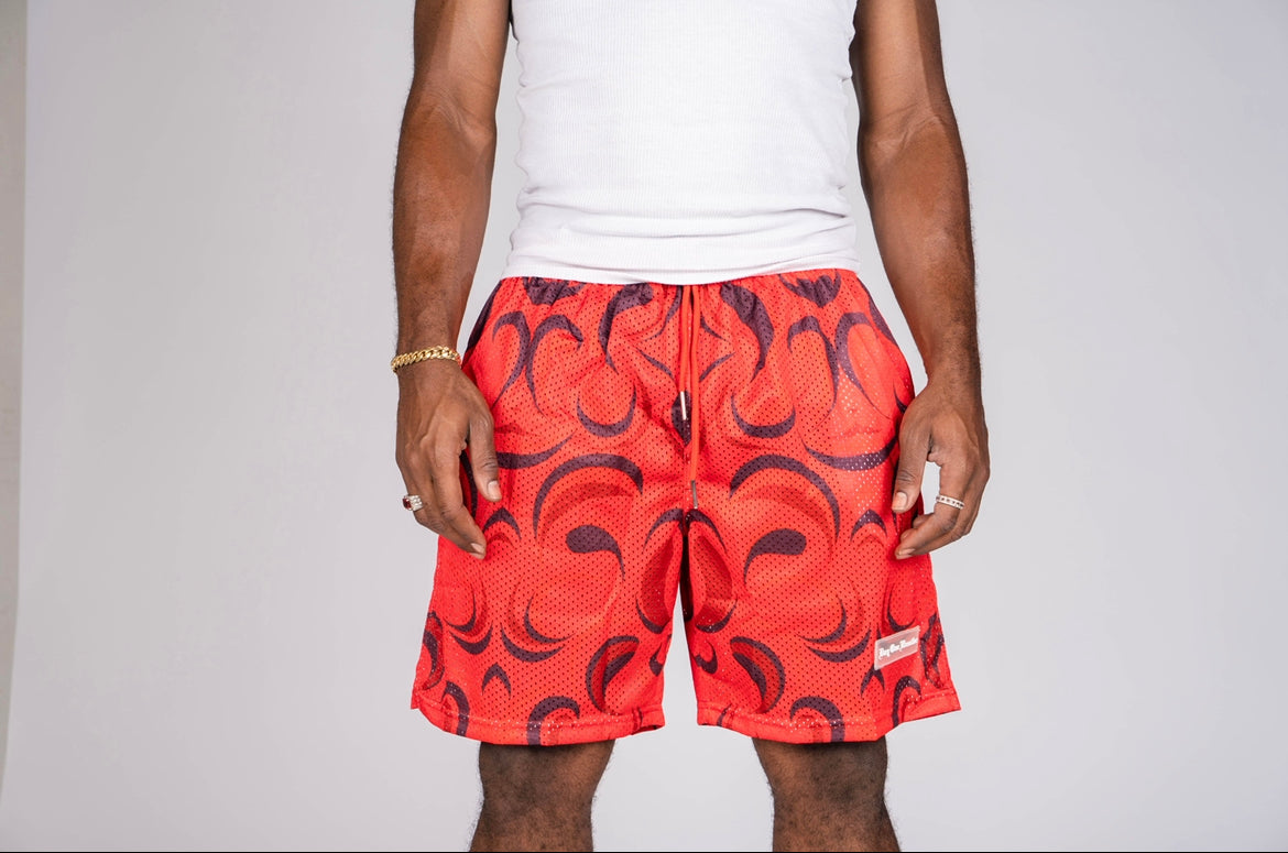 Abstract Mesh Shorts ( RED )