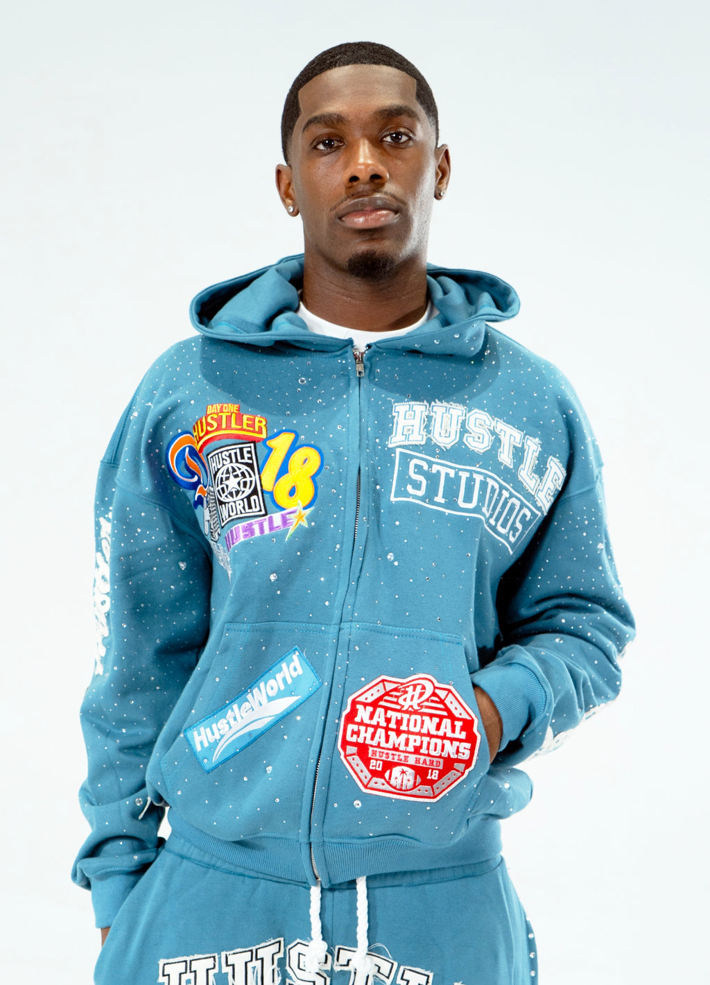 Blue "Hustle World Vol.2" hoodie