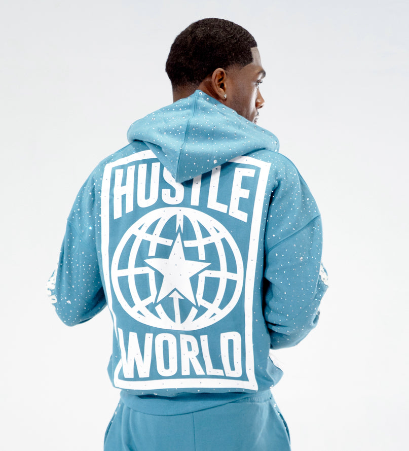 Blue "Hustle World Vol.2" hoodie