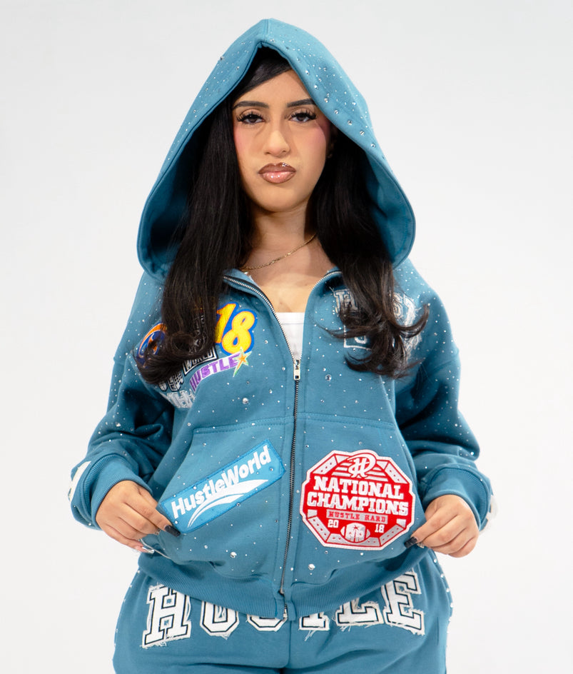 Blue "Hustle World Vol.2" hoodie