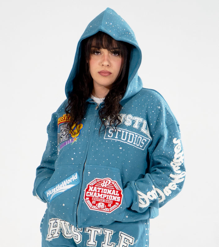 Blue "Hustle World Vol.2" hoodie
