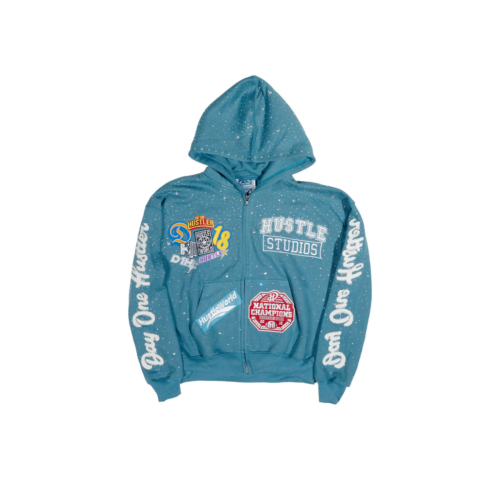 Blue "Hustle World Vol.2" hoodie